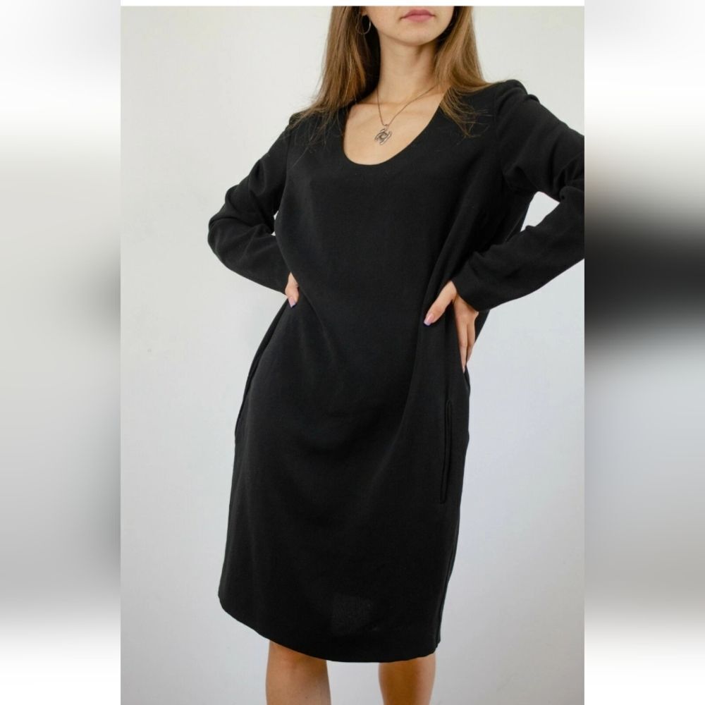 Diane Von Furstenberg Payuma Silk Black Long Sleeved Sheath Dress Sz 12